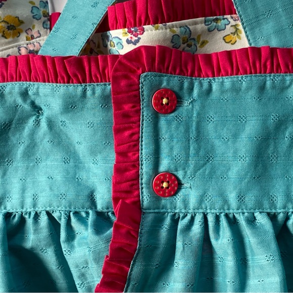 Matilda Jane Shirt Size 12 NWT Enchanted Garden Smock Top New Aqua Pink Trim - Picture 4 of 16